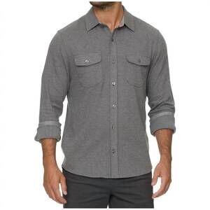 NEW FLAGS & ANTHEM harvey stretch twill knit flannel shirt in charcoal